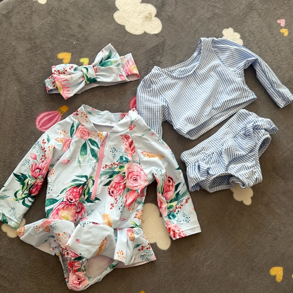 SHEIN Floral and Striped Kids Swim Set
